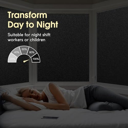 rabbitgoo Total Blackout Window Film, Sun Blocking Room Darkening Window Cling, Static Cling Heat Blocking Shade Removable Tint for Day Sleepers, Matte Black, 17.5" X 78.7" - color: Matte Black, size: 17.5" X 78.7"