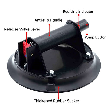 8" Heavy Duty Suction Cup to Lift Large Glass, Tile, Marble, Industrial Vacuum Suction Lifter with Handle for Glass Lifting & Replacement, 480 lbs Load Capacity, Carrying Case (1 Pack) - color: Black, size: 1 Pack