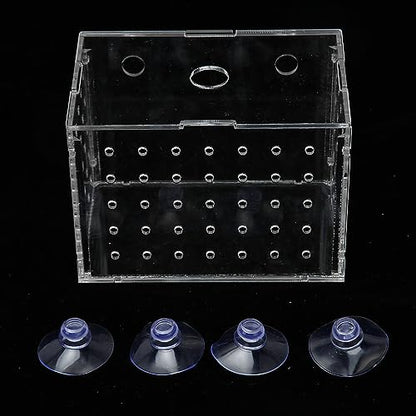 Fish Breeder Box, Aquarium Fish Breeding Box, High Transparency Acrylic Hatchery Incubator Tank with Suction Cups for Baby Fish Shrimp Clownfish Isolation and Rearing (9 * 6 * 7CM)