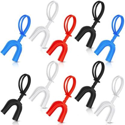 Dunzy 10 Pcs Football Mouth Guard with Strap - color: Black Blue White Red, size: Adult