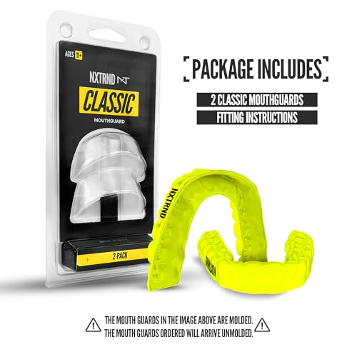 2 Pack Nxtrnd Classic Mouthguard, Custom Fit Sports Mouthpiece for Football, Boxing, MMA, Basketball, Hockey, Lacrosse, Youth & Adult (Neon Yellow) - color: Neon Yellow