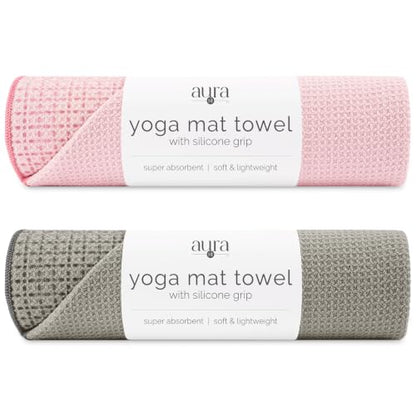 S&T INC. Aura Microfiber Yoga Mat Towel with Grip, 2pk, 24" x 72", Assorted - color: Pink & Grey