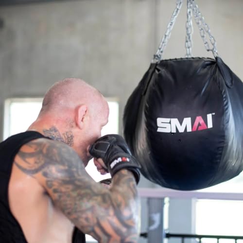 SMAI Leather Hybrid MMA Sparring Gloves: Premium Leather for Kickboxing, Cage Fight, Striking, Grappling, Martial Arts, and Heavy Bag Training. Open-Palm Design for Men and Women. - size: Medium