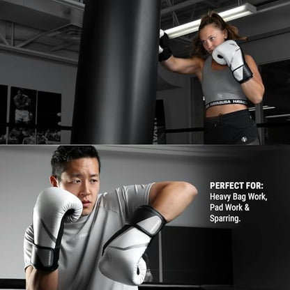 Hayabusa E1 Boxing Gloves for Men and Women - color: White/Silver, size: 14oz