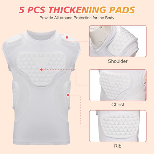 GUOZI Youth Football Padded Shirt with Chest Rib Shoulder Protectors | 5-Pad Impact Protection Compression Undershirt Vest With Heart Sternum For Football Baseball Lacrosse Paintball - size: X-Large, style: White