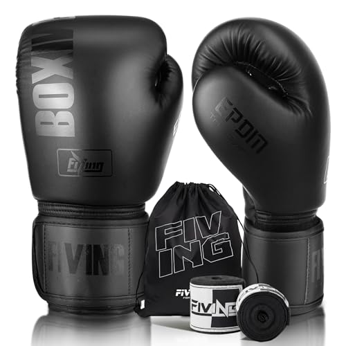 Boxing Gloves with Hand Wraps - color: Black, size: 12oz