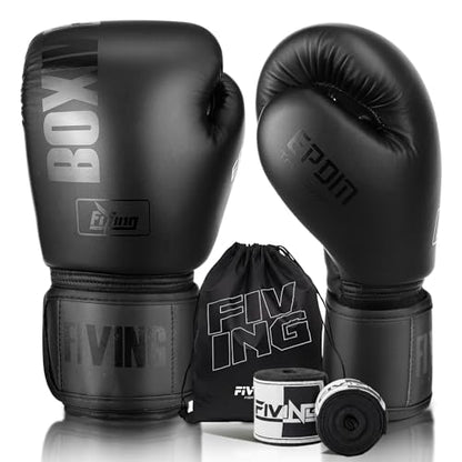 Boxing Gloves with Hand Wraps - color: Black, size: 16oz