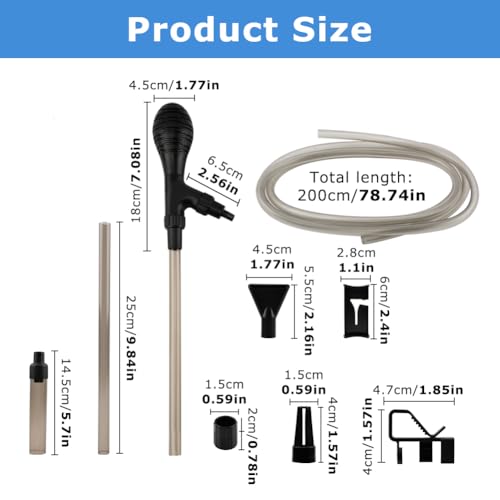 Aquarium Siphon Pump Gravel Cleaner - 80GPH Powerful Fish Tank Vacuum Gravels Cleaning Kit,Manual Water Changer with Air Push Button, for Aquarium Water Changer, Sand Cleaner