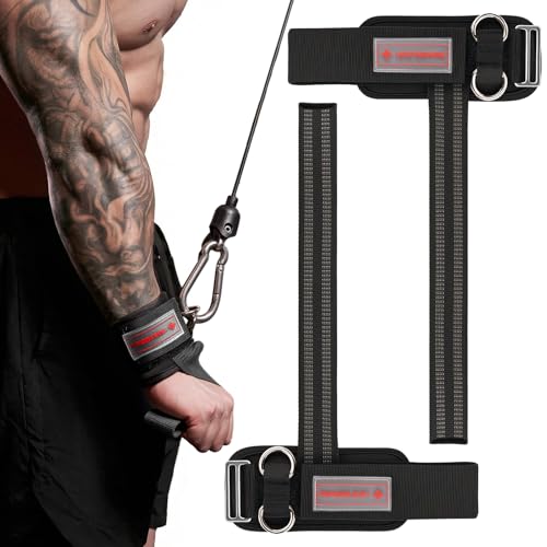 MANUEKLEAR 2 Size Gym Lifting Straps with D Rings for Cable Machine - color: Black Red