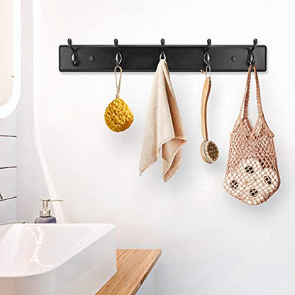 Badiano Heavy Duty Wooden Coat Rack, Wall-Mounted Organizer, 24 Inch, Black - color: Black, size: 5 Hooks