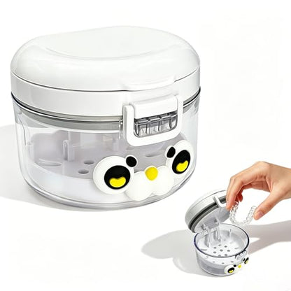 2-in-1 Denture Cleaning Case, No-Leak Soaking Cup, Portable Storage (White) - color: White