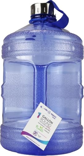 New Wave Enviro Iconic 1 Gallon Round BPA Free Water Bottle with Stainless Steel Cap and Integrated Handle, Ideal for Gym and Outdoor Life, Blue - color: Blue, size: 128 Ounces, style: Round