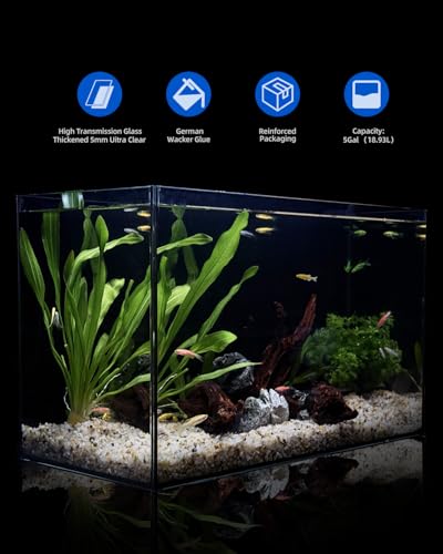 5 Gallon Fish Tank 4.8 Gallon, Small Aquarium Fish Bowl Ultra Clear Rimless Design for Betta Goldfish Snails Shrimp Aquatic Planting - color: Black, size: 4.8 Gallon