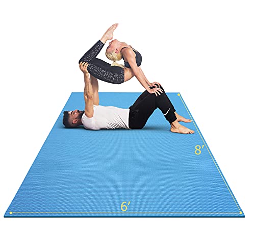 GXMMAT Large Yoga Mat 12'x6'/10'x6'/6'x8'(7mm), Extra Thick Workout Mats for Home Gym Flooring, Ultra Comfortable Non-Slip Quick Resilient Barefoot Wide Exercise Mat for Pilates, Stretching,Meditation - color: Blue Sky, size: 6*8 FT