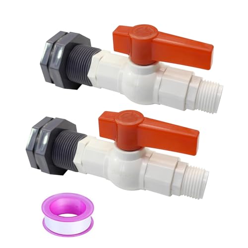 2Pcs Rain Barrel Spigot Faucet Kit with PVC Bulkhead Fitting Ball Valve Thread Seal Tape and Garden Hose Male Threaded Adapter (3/4" Male), fits 1-3/8 and 1-1/2 ID Hole