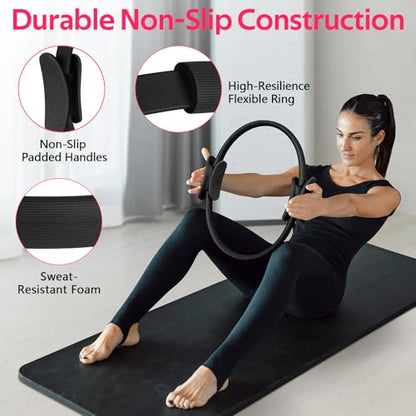 WALITO Home Pilates Kit for Women,Pilates Ring Set with Magic Circle,Resistance Bands,Figure 8 Workout Bands,Mini Ball, Compact Toning Fitness Essentials Starter Set Accessories Gift - color: BLACK SET