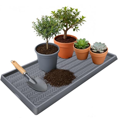 Kalolary 30" x16" Silicone Plant Trays Plant Saucer Growing Tray Rectangular Heavy Sturdy Silicone Plant Drainage Saucers Plant Drip Trays for Pots Seed Starter Growing Trays