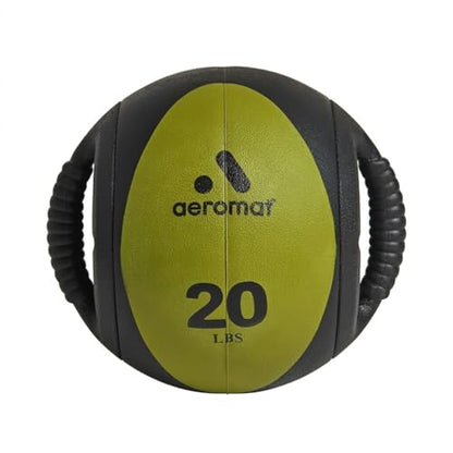 AEROMAT Dual Grip Power Medicine Balls for Abdominal Training and Rotational Movements - 9" Diameter - Weights Color-Coded - style: 20 lbs - Black/Olive