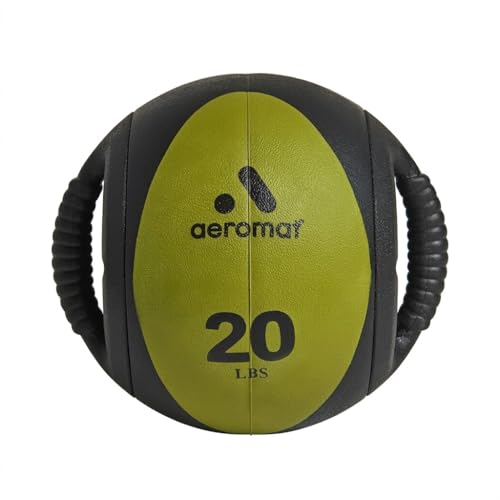 AEROMAT Dual Grip Power Medicine Balls for Abdominal Training and Rotational Movements - 9" Diameter - Weights Color-Coded - style: 20 lbs - Black/Olive