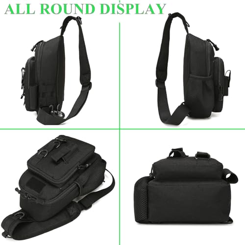 Fishing Sling Bag - Small Fishing Tackle Storage Bags with Rod Holder((Black)