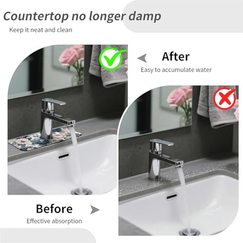 Kitchen Sink Splash Guard，Pink roses, blue hydrangeas-1 Faucet Mat Sink Gadgets-Super Absorbent Fast Drying Mat Drip Catcher for Kitchen, Bathroom,Sink Mat, Dish Drying Mat, Bathroom(15" X 5.5" ) - color: Pink roses, blue hydrangeas-1