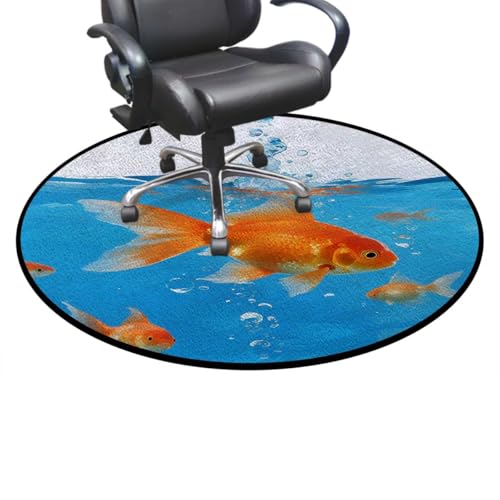 Aquarium Anti-Slip Desk Chair Mat for Rolling Chairs, GoldenFish WaterScene Low Pile Carpet Protector for Home & Office, Orange Gold Blue Diameter 39.4 in - color: Aquarium_1403, size: Diameter 39.4 in