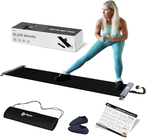 Lifepro Glidemaster Exercise Slide Board – Sliding Mat for Hockey, Skating & Core Training – Includes Booties, Carry Bag & Workout Poster – Home Fitness & Physical Therapy Equipment