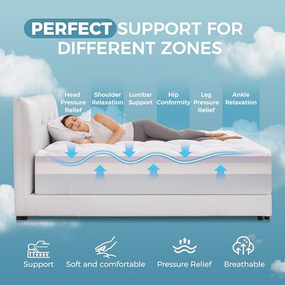 4 Inch Dual Layer Mattress Topper Full Size, 2 Inch Cooling Gel Memory Foam and 2 Inch Soft Pillow Top Pad Cover, Mattress Pad for Back Pain Relief
