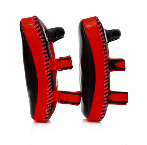 Fairtex Curved Muay Thai Pads, Kickboxing Punching Kicking Striking Shield - color: Black/Red, size: Extra Long