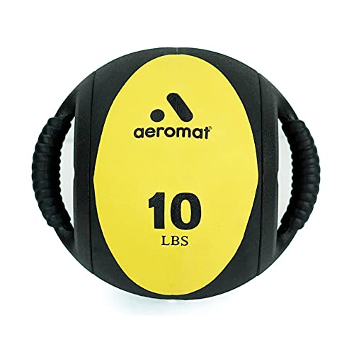 AEROMAT Dual Grip Power Medicine Balls for Abdominal Training and Rotational Movements - 9" Diameter - Weights Color-Coded - style: 10 lbs - Black/Yellow