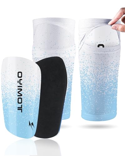TOMIYO Soccer Shin Guards with Sleeves for Kids 10-12 Protective Equipment | Light Weight Shin Pads Sleeve with Pocket Espinilleras De Futbol Para Hombres,Soft EVA Protection to Reduce Impact for Player - color: SkyBlue, size: Small