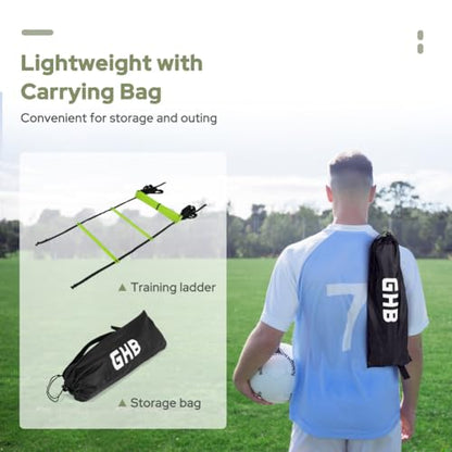 GHB Pro Agility Ladder Agility Training Ladder Speed 12 Rung 20ft with Carrying Bag - color: Green-2 Pack