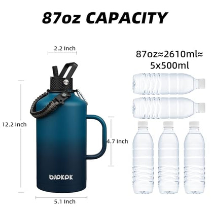 BJPKPK 87oz Insulated Water Bottle with Straw Lid Stainless Steel Water Jug - color: Vast, style: 87oz-Side Handle