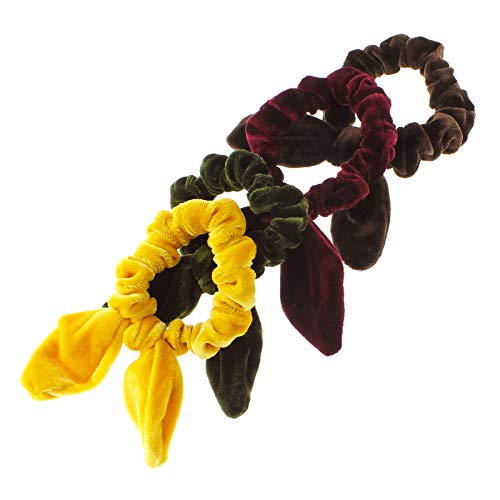 My Lello 4pcs Velvet Bunny Ear Knotted Tail Hair Scrunchies Earth Tones