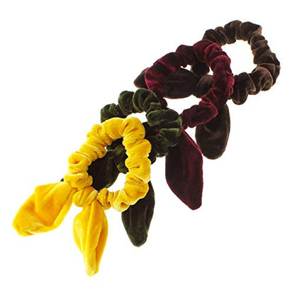 My Lello 4pcs Velvet Bunny Ear Knotted Tail Hair Scrunchies Earth Tones