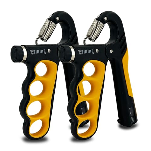 Senston Grip Strength Trainer 2 Pack, Adjustable 11-220lbs with Counter | 2-Pack Set / 11-220 lbs Adjustable / Auto Rep Counter / Four-Finger Design / Non-Slip Grip - color: Orange