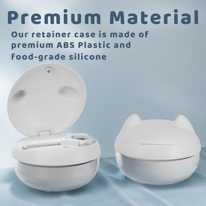 Retainer Case Denture Bath Case Basket Mirror Leak-proof White Cat - color: White Cat