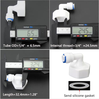 VistaraEonova 3/4"F to 1/4" Tube Elbow Push-Fit Adapter, 3 Pcs | Plastic dual connector for garden hoses, RO filter hoses, pre-purifiers & water purifiers.