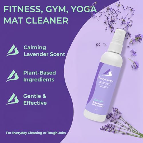 SwaytAway Fitness Mat Mist with Towel, 4oz Travel Size, 1 Pack, Lavender | Yoga Mat Spray with Towel Aromatherapy-Inspired Lavender Essential Oil Blend, Plant-Based, No Rinse, Refreshes & Deodorizes - size: 4 oz - 1 Pack