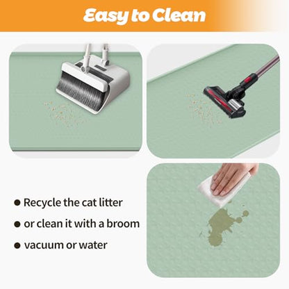 Cat Litter Mat, Extra Large 51" x 25.6" Silicone Mat Litter Trapping Mat for Scatter Control, Soft on Kitty Paws, Easy to Clean (Green)