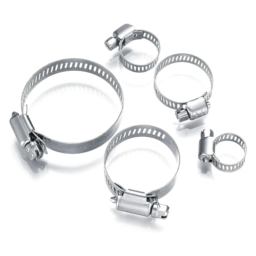 20Pcs Adjustable Stainless Steel Hose Clamps Assortment Kit, 1/4-2 in (6-51mm) Worm Gear Pipe, Fuel LineHeavy Duty for Plumbing, Washing Machine, Mechanical，Garden and Automotive Hose Connections