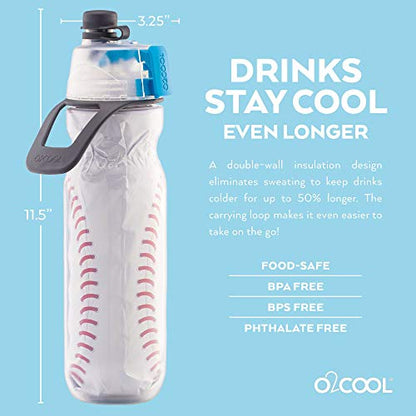 O2COOL Mist N Sip 20 oz Misting Sports Water Bottle 2-Pack Baseball - color: Baseball, style: Baseball
