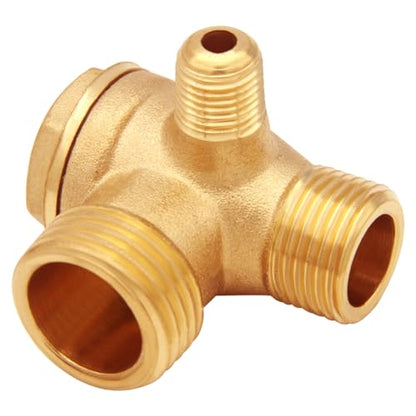 Solid Brass 3-Port Air Compressor Check Valve G1/8" x G3/8" x G1/2" Male Threaded Tube Connector Non-Return Valve
