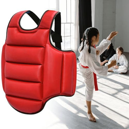 Boxing Chest Guard Kickboxing MMA Muay Thai Body Protector Adjustable Strike Shield Martial Arts Upper Belly Ribs Protection Pad - color: Red