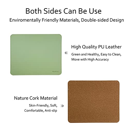 MelVan PU Leather Mouse Pad with Stitched Edge, Wood Mousepad, Waterproof Gaming Mouse Pad Mat for Computers, Laptop, Office & Home, 10.2" x 8.3", 1 Pack (Matcha Green)