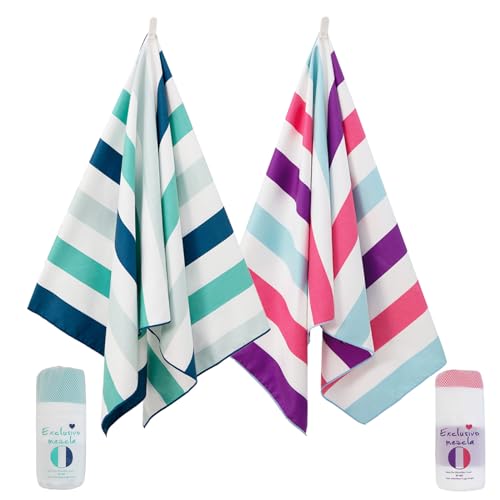 Exclusivo Mezcla 2 Pack Microfiber Quick Dry Oversized Beach Pool Towels - color: Mixed Color-purple/Green, size: 35" x 70"