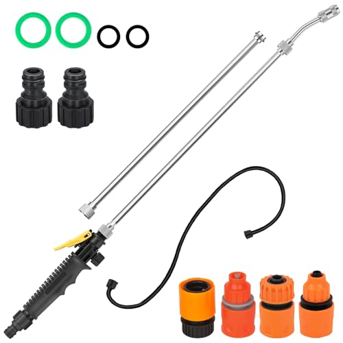28'' Stainless Steel Replacement Sprayer Wand Set, Adjustable Metal Sprayer Wand with 2 Extension Wand & 1 Hose & 4 Gaskets & 2 Hose Connect and 4 Quick Connect, Leak-Proof & Ideal for Yard