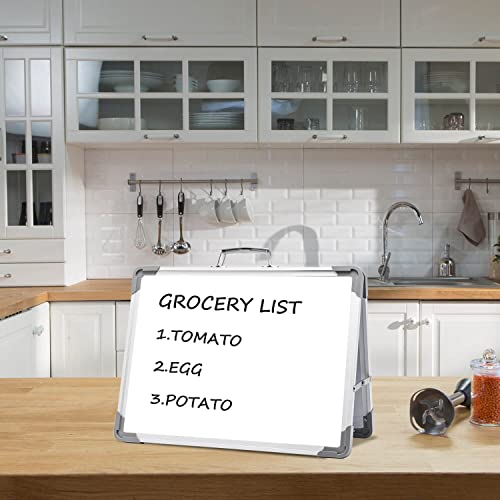 Small Dry Erase White Board - 12" x 16" Mini Easel Desktop Double Sided Whiteboard, Portable Magnetic Board on Table Top with Holder for Drawing, Teacher Instruction, Memo Board - color: Gray