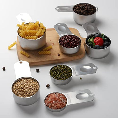 Stainless Steel Measuring Cups Set of 7 Stackable Heavy Duty Measuring Cups for Dry and Liquid Ingredients - color: Silver