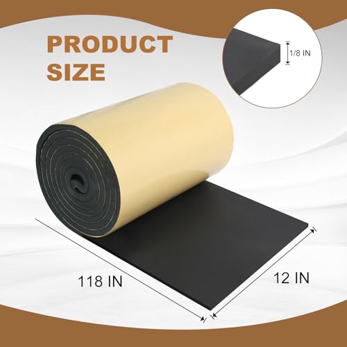 Eunice Sponge Neoprene Foam Sheet with Adhesive, 12 in x 118 in x 1/8 in Foam Rubber Roll Cut to Multiple Dimensions, High Density Rubber Padding for Shock Pad, DIY, Crafts - size: 12 in x 118 in x 1/8 in